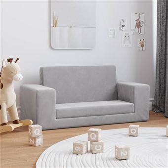 Sofá-cama infantil vidaXL | de 2 lugares pelúcia macia cinzento-claro - 1
