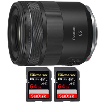 Canon RF 85mm f/2 Macro IS STM + 2 SanDisk 64GB Extreme PRO UHS-II SDXC 300 MB/s + PDF 15 Técnicas para Melhorar as suas Fotografias - 1