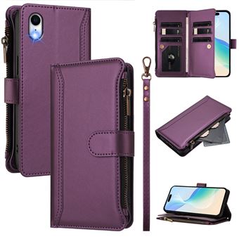 Capa FOXDOCK para iPhone XR | Pele Premium | 9 Compartimentos para Cartões | Alça de Pulso Amovível - Roxo - 1