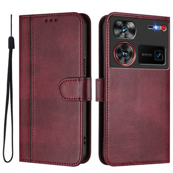 Capa FOXDOCK para ZTE Nubia Z60 Ultra | Estilo Vintage | TPU com Textura de Pele Antiderrapante | Compartimentos para Cartões e Suporte | Vermelho - 1