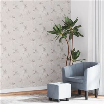 Papel parede 3D vidaXL com padrão flores | 10x0,53 m | não-tecido cinza - 1