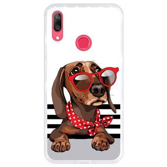 Capa Hapdey para Huawei Y7 2019 - Y7 Prime 2019 Design Dachshund Bebé com Óculos Vermelhos em Silicone Flexível e TPU