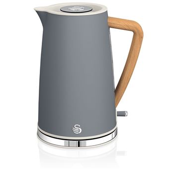 Chaleira Eléctrica Ultra-fast SWAN SK14610 | Jarro Elétrico | sem Fios | Design Moderno | 1,7 L | Cabo de Efeito Madeira | Desligamento Automático | 2200 W - Cinza - 1