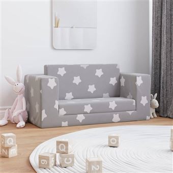 Sofá-cama infantil vidaXL | 2 lugares com estrelas pelúcia cinzento-claro - 1
