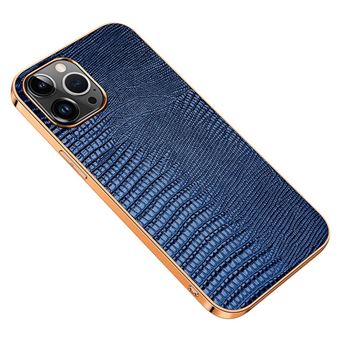 Capa e TPU + couro genuíno galvanoplastia, textura de lagarto, à prova de queda Magunivers para iPhone 14 Pro - azul - 1
