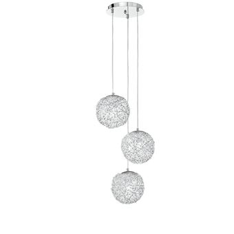 Candeeiro de Teto Luce Ambiente e Design ASTRA com três pendentes em alumínio cromado e cristais - 1