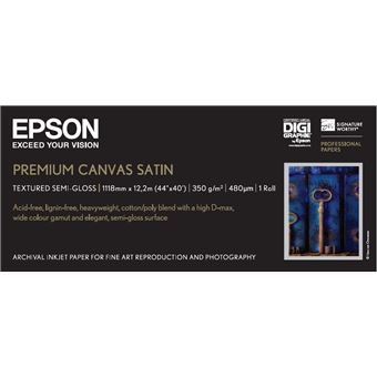 Papel Fotográfico Epson Rolo de Premium Canvas Satin, 44 pol. x 12,2 m, 350g/m² - 1