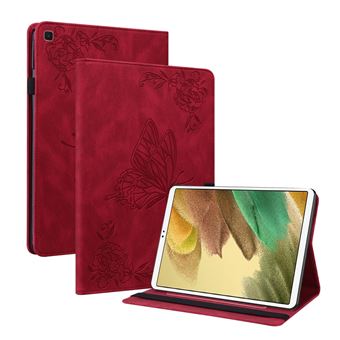 Capa PU Padrão de flores e borboletas com Fundo Vermelho Magunivers para Samsung Galaxy Tab A7 Lite 8.7 inch - 1