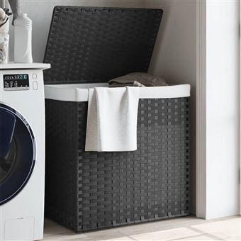 Cesto para roupa suja com 2 secções vidaXL | 53x35x57 cm | vime PE cinzento - 1