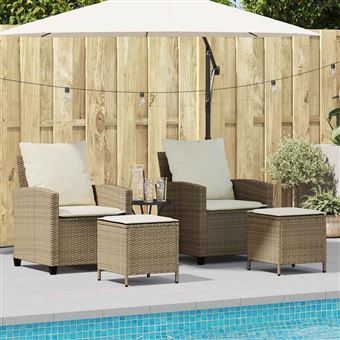 Conjunto de Sofás para Jardim vidaXL com Almofadões | 4 Peças | vime PE bege - 1