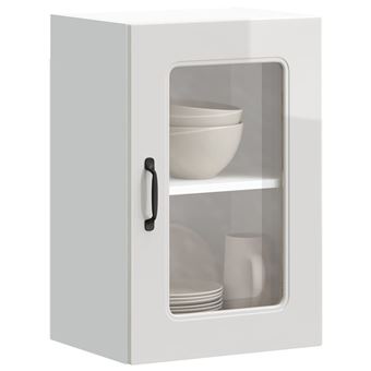 Armário de parede para cozinha vidaXL | porta vidro Kalmar branco alto brilho - 1