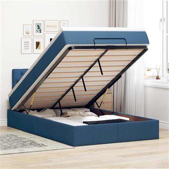 Cama Otomana com colchão & LEDs vidaXL | Tecido Azul 120x200 cm - 1