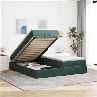 Estrutura de cama otomana com colchão vidaXL | verde escuro veludo - 1