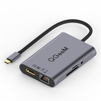 Docking Station QGeeM | Tipo-C 8 em 1 para USB | HDMI | RJ45 | Leitor de Cartões SD / Micro SD | PD e Jack 3.5mm - Cinzento - 1