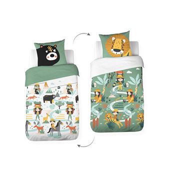 Conjunto de cama sweeek | algodão reversível tema montanha savana | 140cm - 1