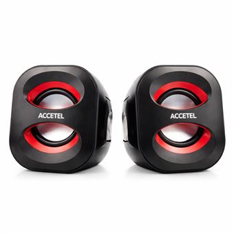 Colunas Mini 2.0 RMS 6W com Entrada Áudio jack 3.5mm Accetel MA803 | Preto + Vermelho - 1