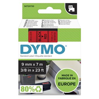 Etiquetadora DYMO D1 -Standard Etiquetas - Preto no vermelho - 9mm x 7m - 1