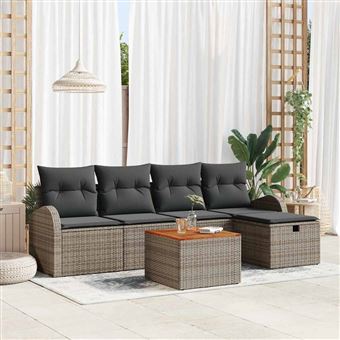 Conjunto de Sofá de Jardim vidaXL | 6 Peças | Cinzento Rattan Sintético - 1