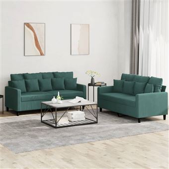 Conjunto de sofás vidaXL | 2 peças | com almofadões veludo verde-escuro - 1