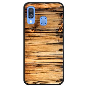 Capa Hapdey para Samsung Galaxy A40 2019 Design Madeira em Silicone Flexível e TPU Preto