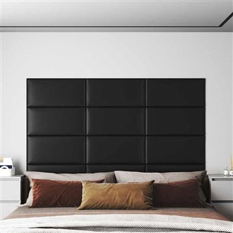 Painel de parede vidaXL | 12 Peças | 60x30 cm | couro artificial 2,16 m² | preto - 1
