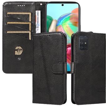 Capa FOXDOCK para Samsung Galaxy A71 4G | Fecho Magnético | Compartimentos para Cartões e Suporte | Pele PU | À Prova de Choque | Preto - 1