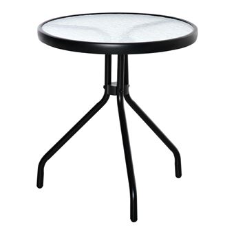 Mesa de Jardim Redonda Outsunny com Bancada de Cristal | Ø50x55 cm - Preto - 1