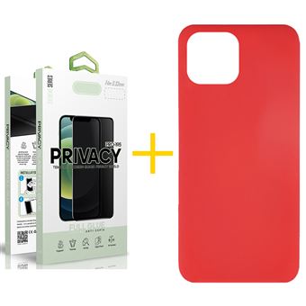 Pack 1 x Película de Vidro Temperado Anti-Spy + Capa skyhe  Apple iPhone 15 Silicone Líquido - Vermelho - 1