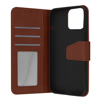 Capa Fólio Avizar Para Iphone 13 Pro Em Couro Premium Função De Suporte Castanho - 1
