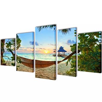 Quadro Políptico vidaXL impressão praia de areia com cama de rede 100 x 50 cm - 1