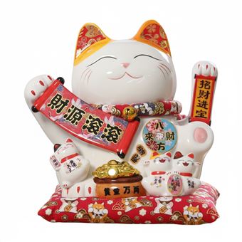 Grande Gato da Sorte com Almofada B&K 0192511Y | Branco + Vermelho - 1