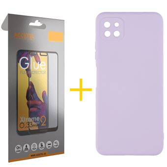 Conjunto 1 x Película de Vidro Full + Capa para Samsung A22 5G | Silicone Líquido - Roxo - 1