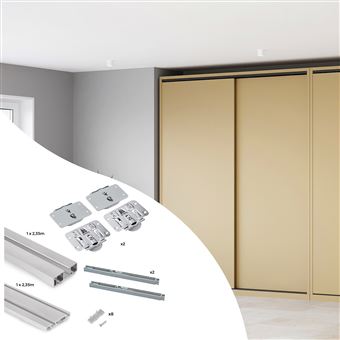 Sistema Flow montado na superfície em formato de kit para um roupeiro com 2 portas de correr de madeira suportadas Emuca  | 1 un - 1