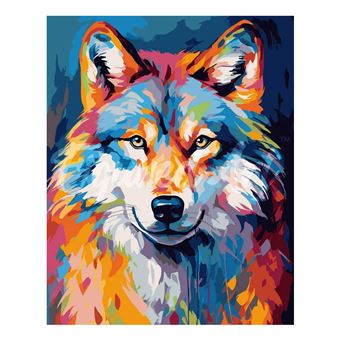 Pintar por Números Figured'Art com Moldura | 40x50cm | Lobo Abstrato Colorido - 1