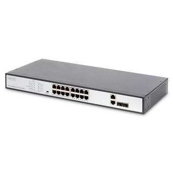 comutador de rede Digitus DN-95342 Não-gerido Fast Ethernet (10/100) Preto, Prateado 1U Apoio Power over Ethernet (PoE)