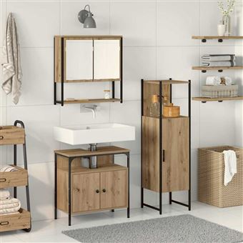 Conjunto de Móveis para WC vidaXL com porta | 3 Peças | Castanho - 1