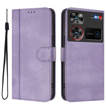 Capa FOXDOCK para ZTE Nubia Z60 Ultra | Estilo Vintage | TPU com Textura de Pele Antiderrapante | Compartimentos para Cartões e Suporte | Roxo - 1
