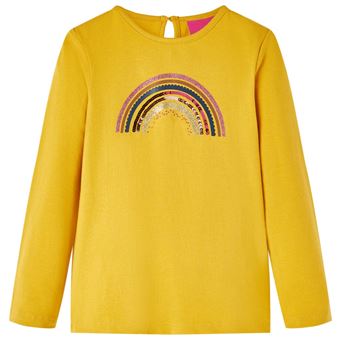 T-shirt de manga comprida para criança | vidaXL | ocre 140 | 9 a 10 anos - 1