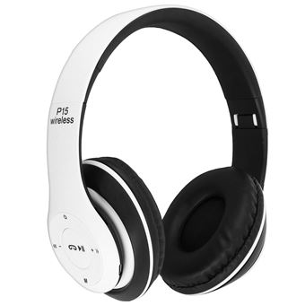 Auscultadores Wireless Bluetooth 4.0/Jack 3.5 mm micro-SD Rádio FM P15 - Branco - 1