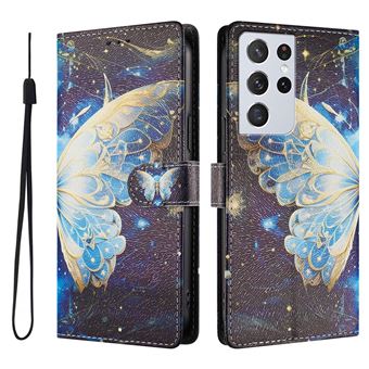 Capa FLOODKING para Samsung Galaxy S21 Ultra | Suporte | Porta-Cartões e Alça | Padrões Decorativos | Azul e Roxo - 1