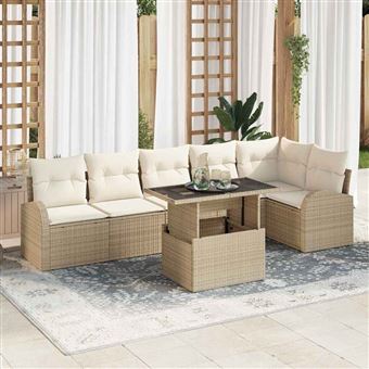 Conjunto de Sofá de Jardim vidaXL | 7 Peças | bege e creme vime PE - 1