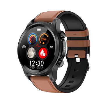 Smartwatch DAM E400 com Detecção de Glicemia |  Pressão Arterial e Monitor de O2 | ECG com Medição do Tórax | Pulseira de Couro - Dourado - 1