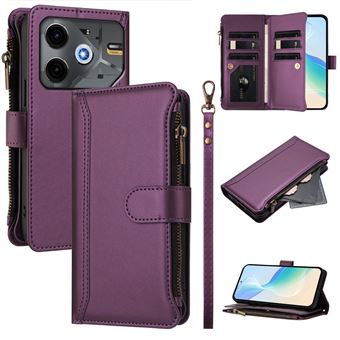 Capa FOXDOCK para Tecno Spark 30 5G | Pele Premium | 9 Compartimentos para Cartões | Alça de Pulso Amovível - Roxo - 1