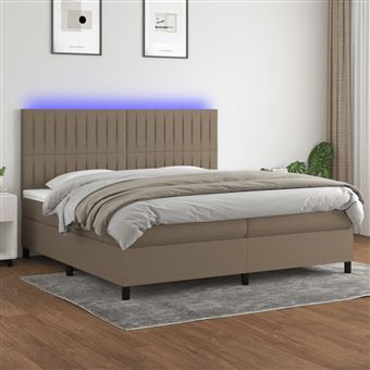 Cama box spring com colchão e LED vidaXL | 200x200 cm | tecido cinza-acastanhado - 1
