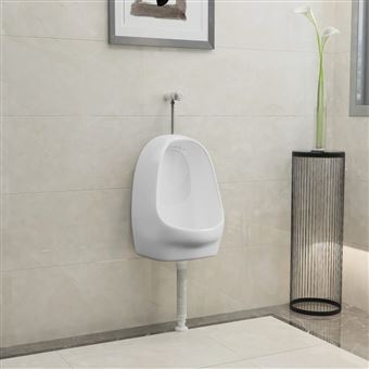 Urinol de Parede vidaXL com Válvula de Descarga Cerâmica | 39x86,5x100 cm - Branco - 1