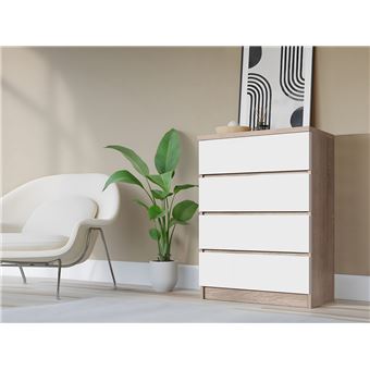 Cómoda Ideia Home Design Milan | 4 Gavetas | Carvalho Claro/Branco - 1