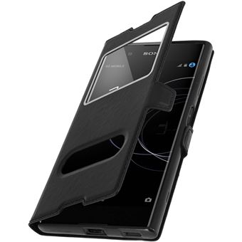 Capa com janela dupla Avizar para Sony Xperia XA1 Plus Couro Preto - 1