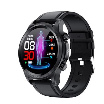 Smartwatch DAM E400 com Detecção de Glicemia |  Pressão Arterial e Monitor de O2 | ECG com Medição do Tórax | Pulseira de Couro - Preto - 1