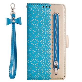 Capa Magunivers PU Bolso com Ziper de Padrão de Flor de Renda Azul para Huawei P20 Lite 2019/Nova 5I