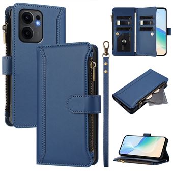 Capa FOXDOCK para OPPO Reno 13FS 5G | Pele Premium | 9 Compartimentos para Cartões | Alça de Pulso Amovível - Azul escuro - 1